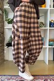 Nora Brushed Cotton Gingham Classic Barrel Pant Coffee Bean